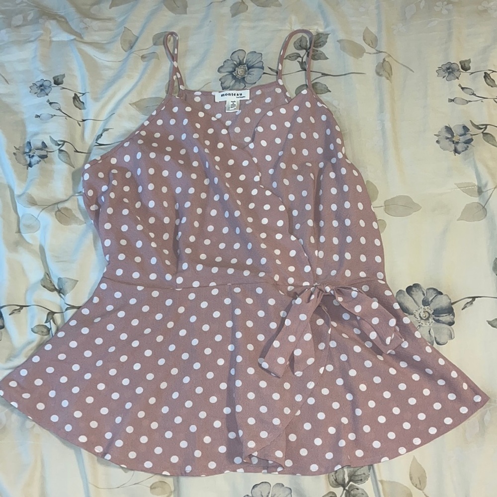 White and Pink Polka Dot Blouse